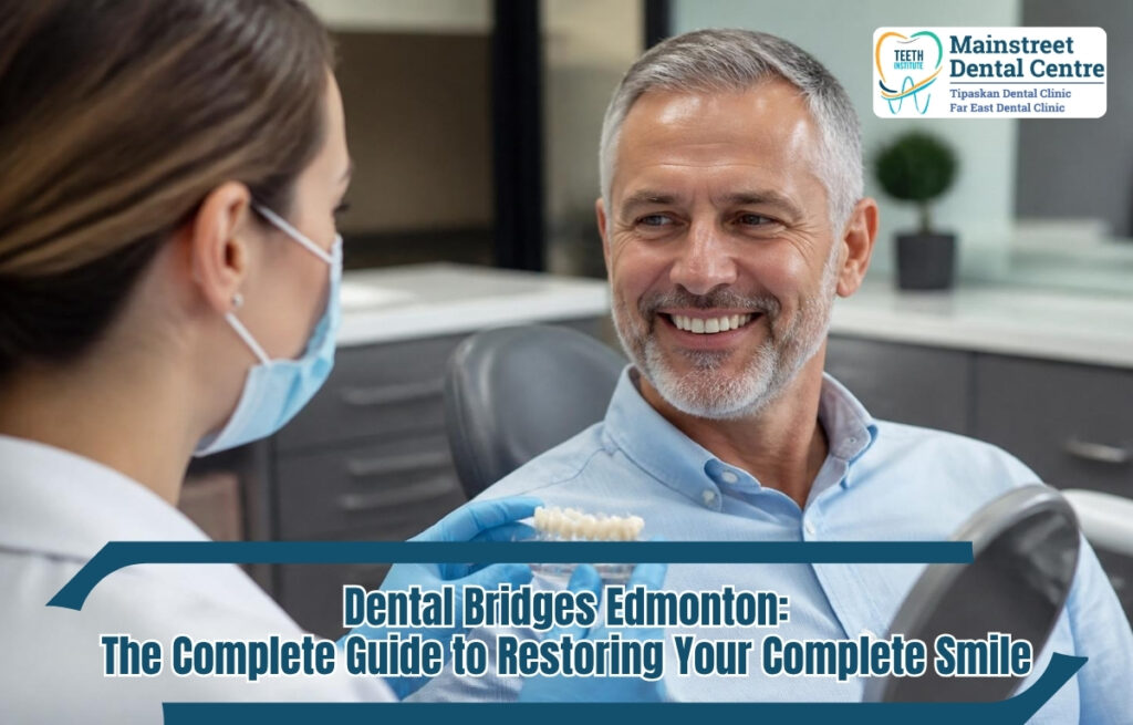 Custom porcelain dental bridge restoration at Main Street Dental Clinic Edmonton