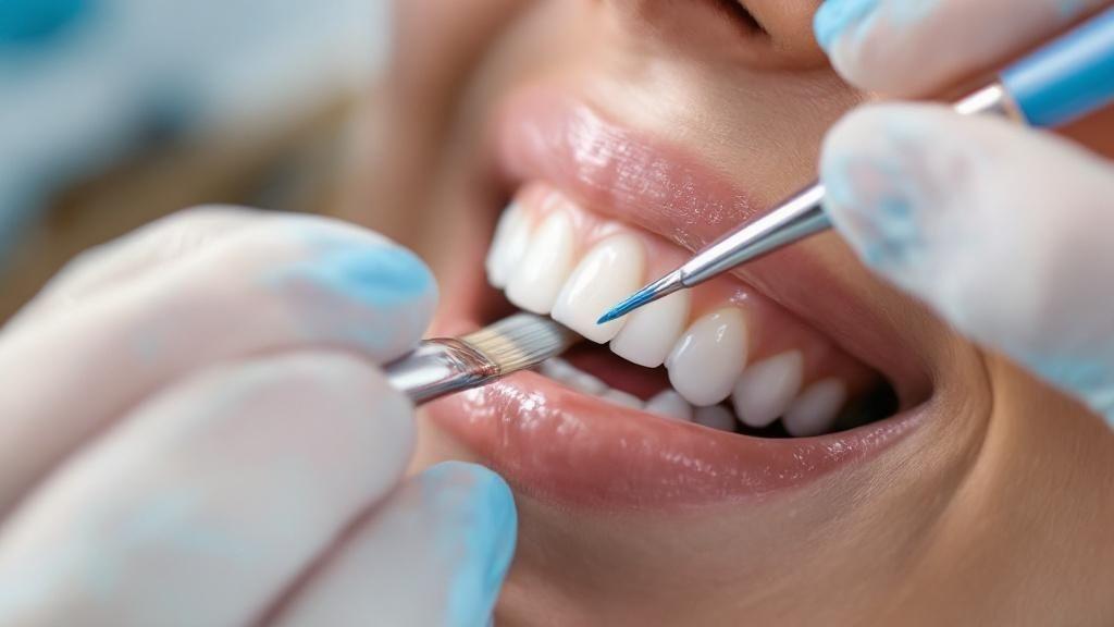 Dentist performing dental bonding treatment in Edmonton