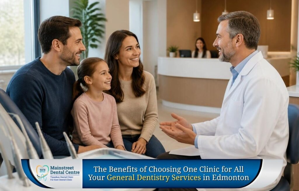 Dentist performing general dentistry services at Main Street Dental Clinic Edmonton