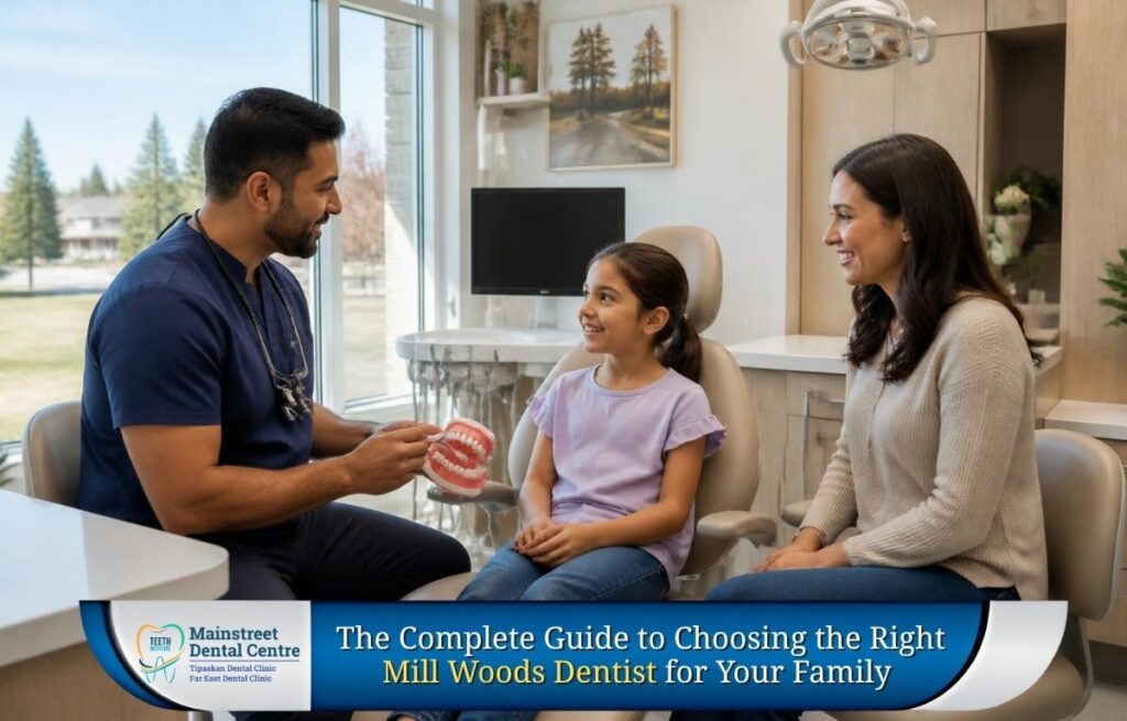 Friendly Mill Woods dentist consulting with a family at Main Street Dental Clinic Edmonton